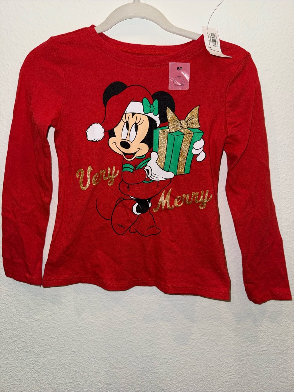 Old Navy Red Minnie Mouse Long-Sleeve Holiday Tee